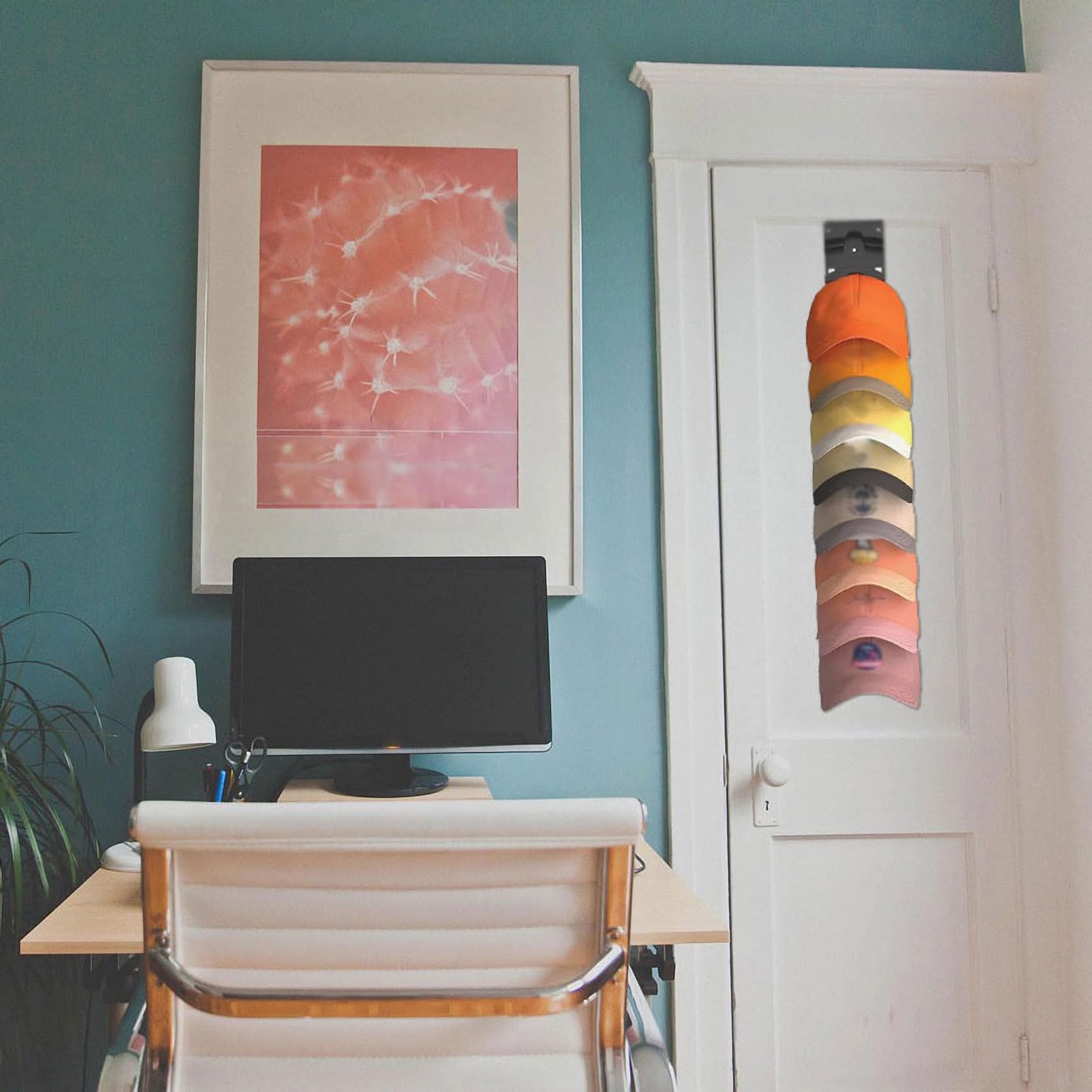 YVYAVGE 2 PCS Wall Mounted Hat Organizer - Strong Adhesive Multilayer Baseball Cap Rack Holds 20 Hats, Space-Saving Storage for Closet Door & Bedroom (Black)