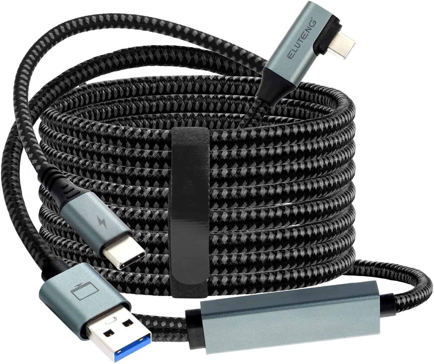 ELUTENG Cavo Link a 90 gradi da 5M per Meta Oculus Quest 3/2 Pro/Pico 4 Cavo da USB 3.0 a Type-C Cable per Cuffie VR e PC da Gioco Cavo di Collegamento con Trasferimento Dati 5Gbps Accessori PC Steam