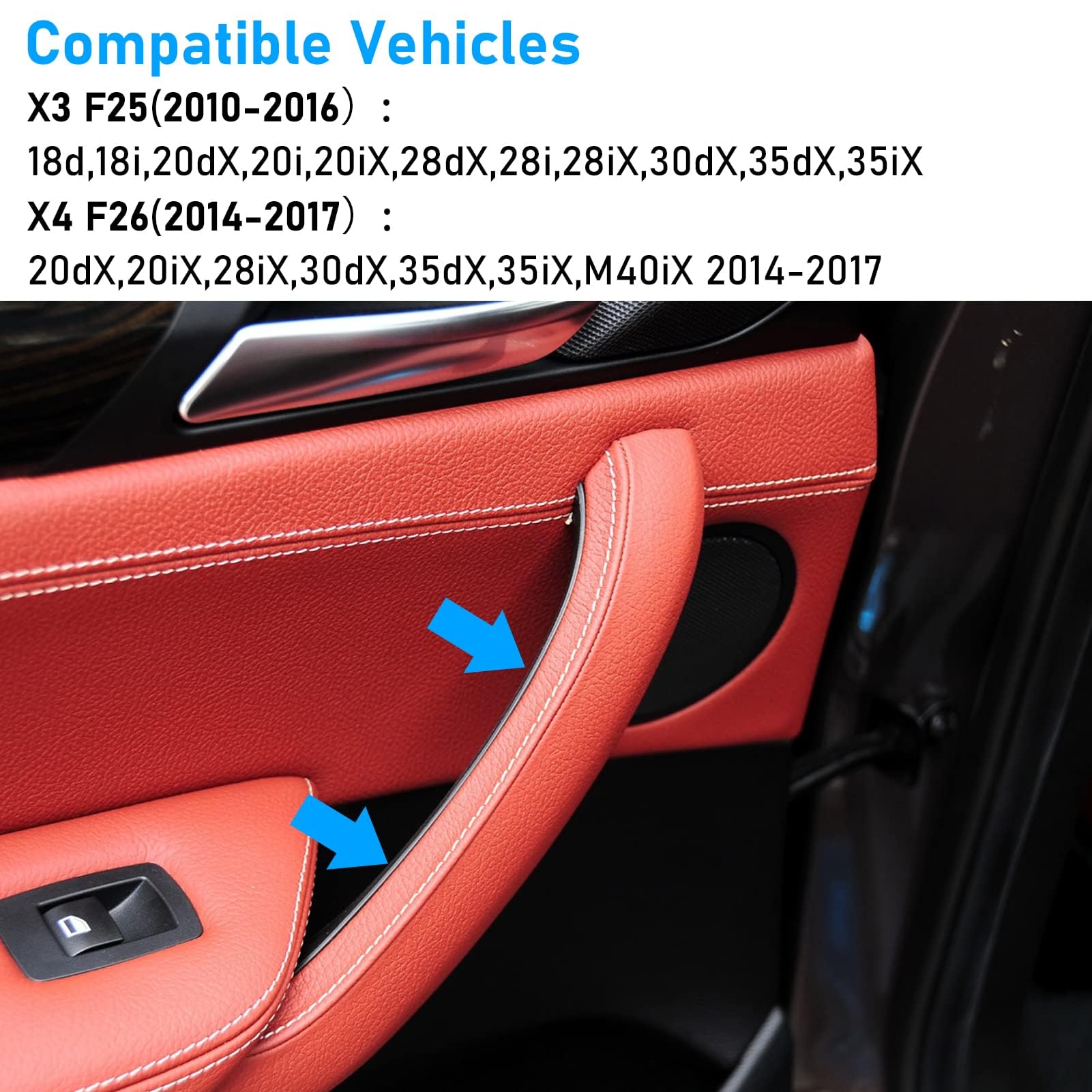 3PCS Compatible avec Poignee de Porte Interieur bmw X3 F25 2010-2016 Poignée X4 F26 2014-2017 Couvercle de Poignée de Porte Gauche + Droite-Noir