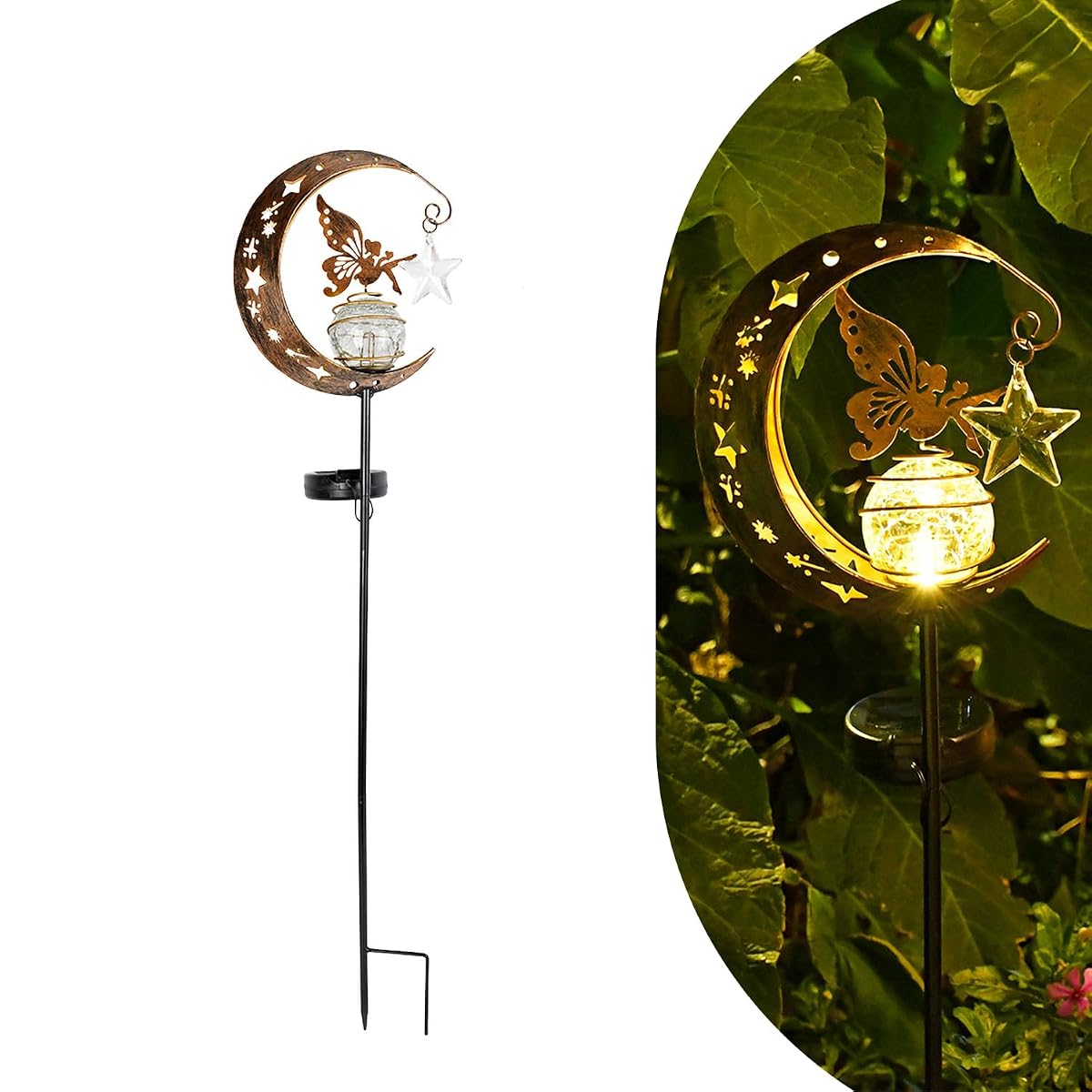 YMTengFei Garden Decorations Solar Light Outdoor-Moon Elf Lights with Crackle