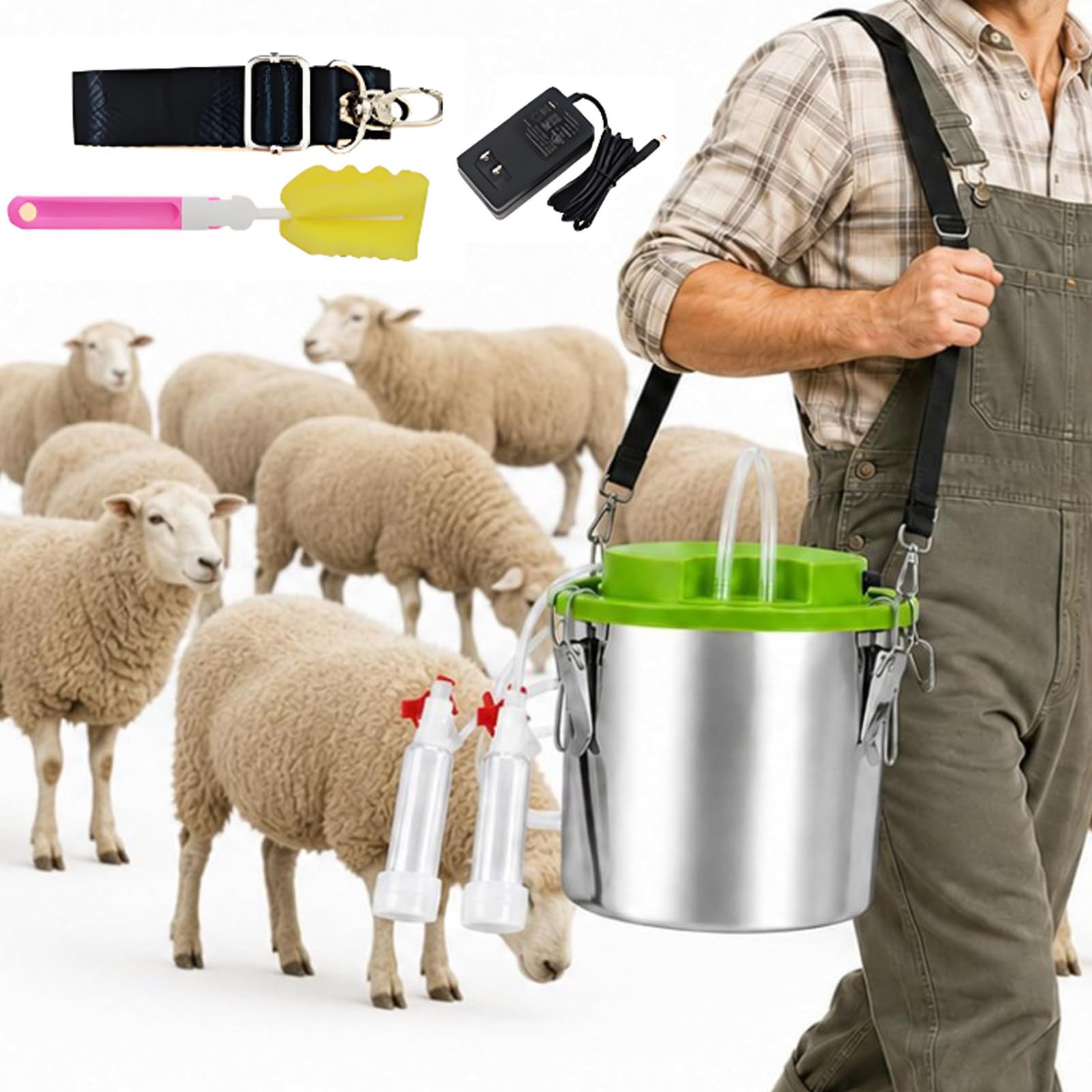 Mungitrice elettrica per capre e Pecore, Kit di mungitura Portatile per Mucche (8L/12L), mungitrice in Acciaio Inox per allevamenti Domestici, aspirazione Regolabile 8L
