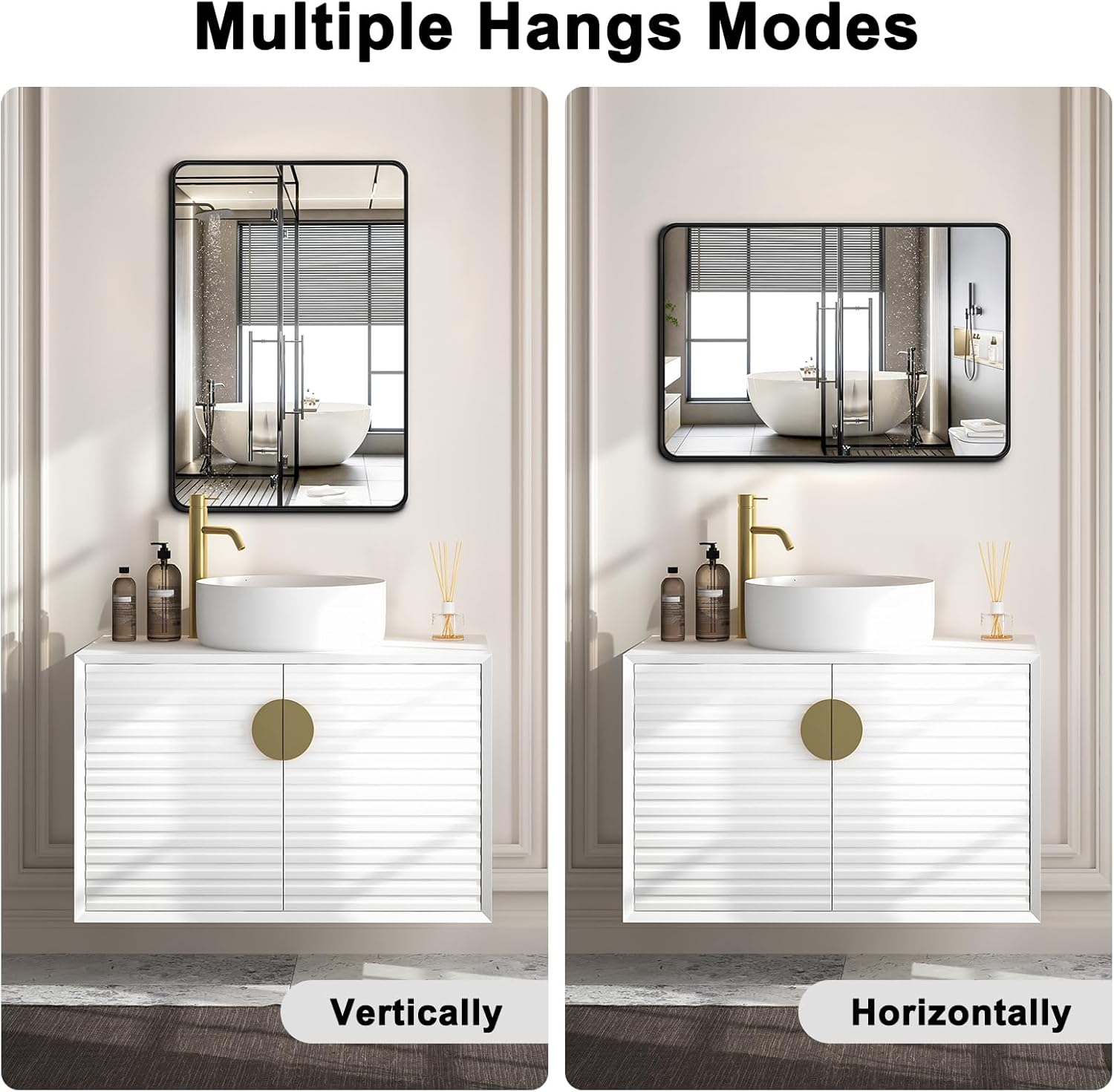 Bathroom Mirrors for Over Sink,2Pcs 24x36Inch Vanity Mirrors for Wall,Black Metal Frame Rectangle Mirrors for Bathroom,Farmhouse,Restroom,Hangs Horizontally or Vertically - Image 3