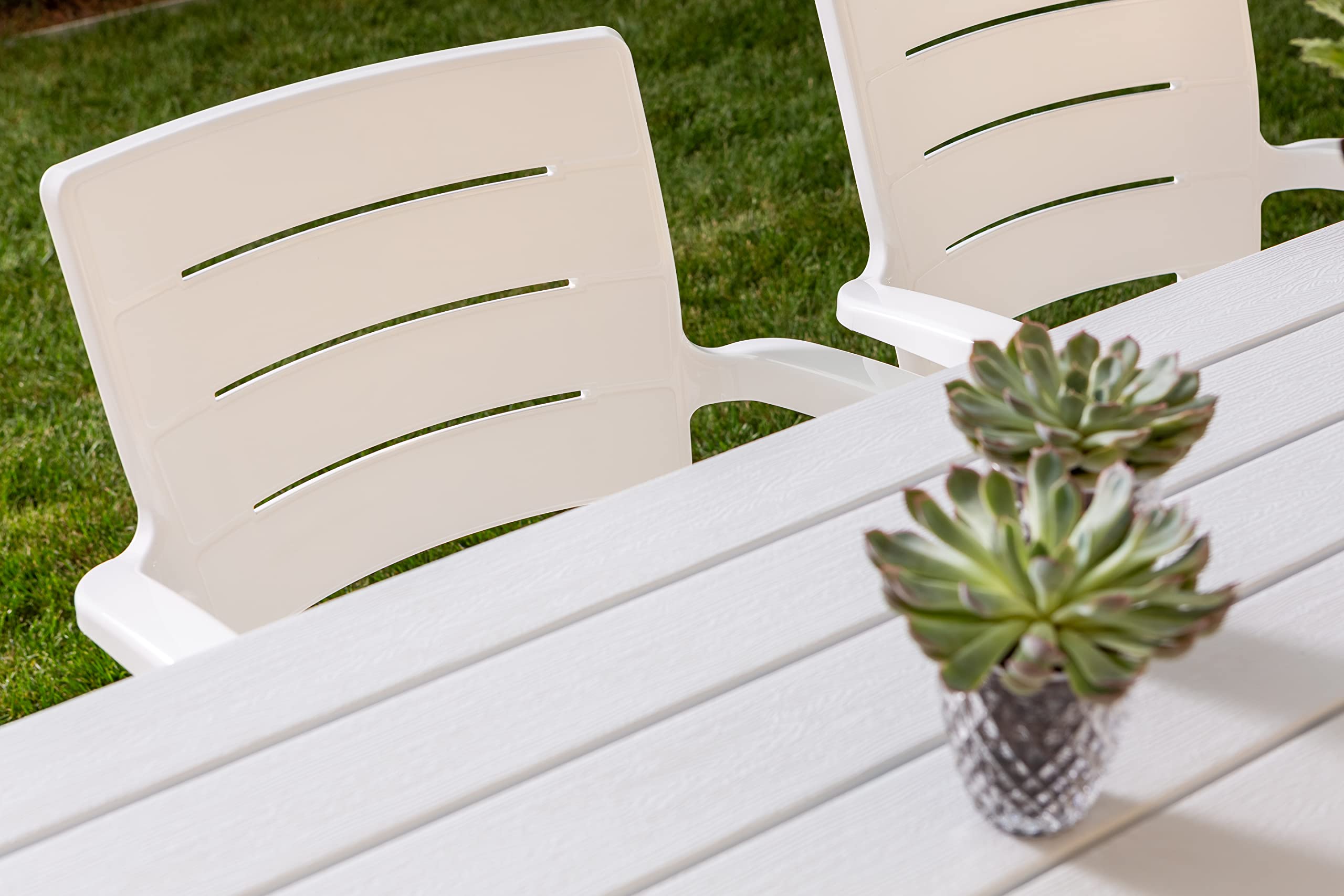 RATTATAN Anita - chaises d'extérieur et de Jardin empilables en résine Effet Bois avec accoudoirs (4, Blanche)