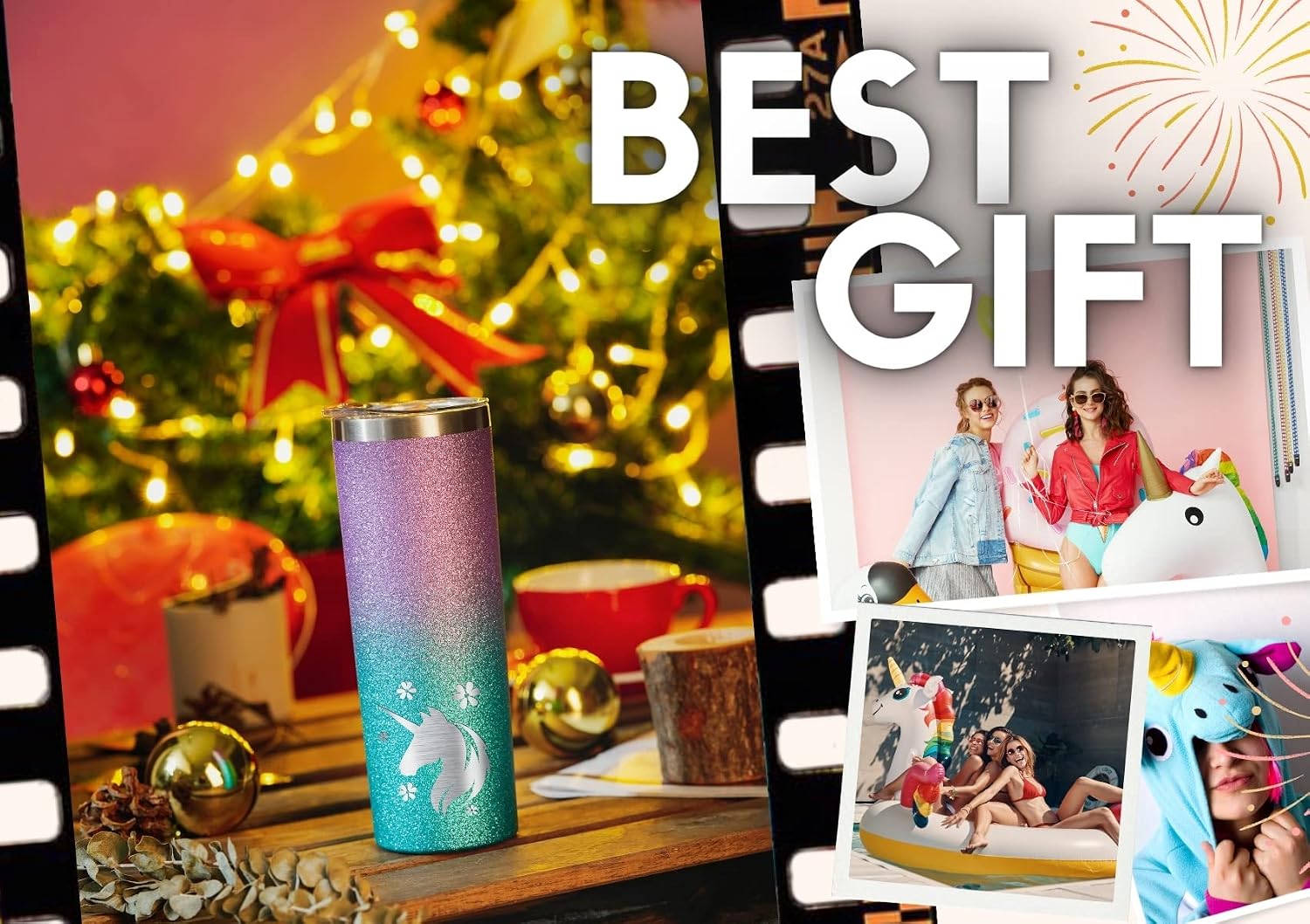 Onebttl Unicorn Gifts for Teen Girls & Women, 20oz Insulated Stainless Steel Tumblers with Lids and Straws, Perfect Gifts for Unicorn Lovers Girl Women - Glitter Blue Purple - Flower