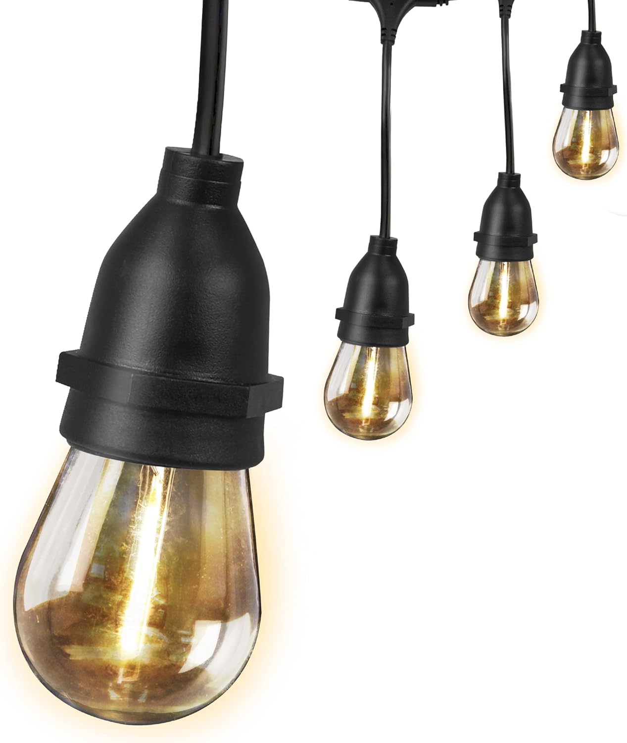 Feit Electric 30ft LED Outdoor String Lights, 15 Sockets, Linkable, S14 Filament LED Bulbs, Commercial Grade Weatherproof String Lights, Linkable, Amber 2200K, SL30-15/FIL