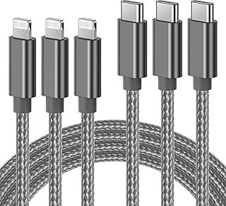 Cabo USB C iPhone – Nikolable 2m cabos Tipo C para Lightning certificado MFi, Cabo de carregamento rápido para iphone 13 12 Pro 11 Max X XR 8 7 6 Plus iPad AirPods Pro – pacote com 3, Cinza