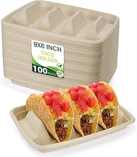 100 Pack Disposable Taco Holders with Dividers, Perfect for Taco Bar Sup...
