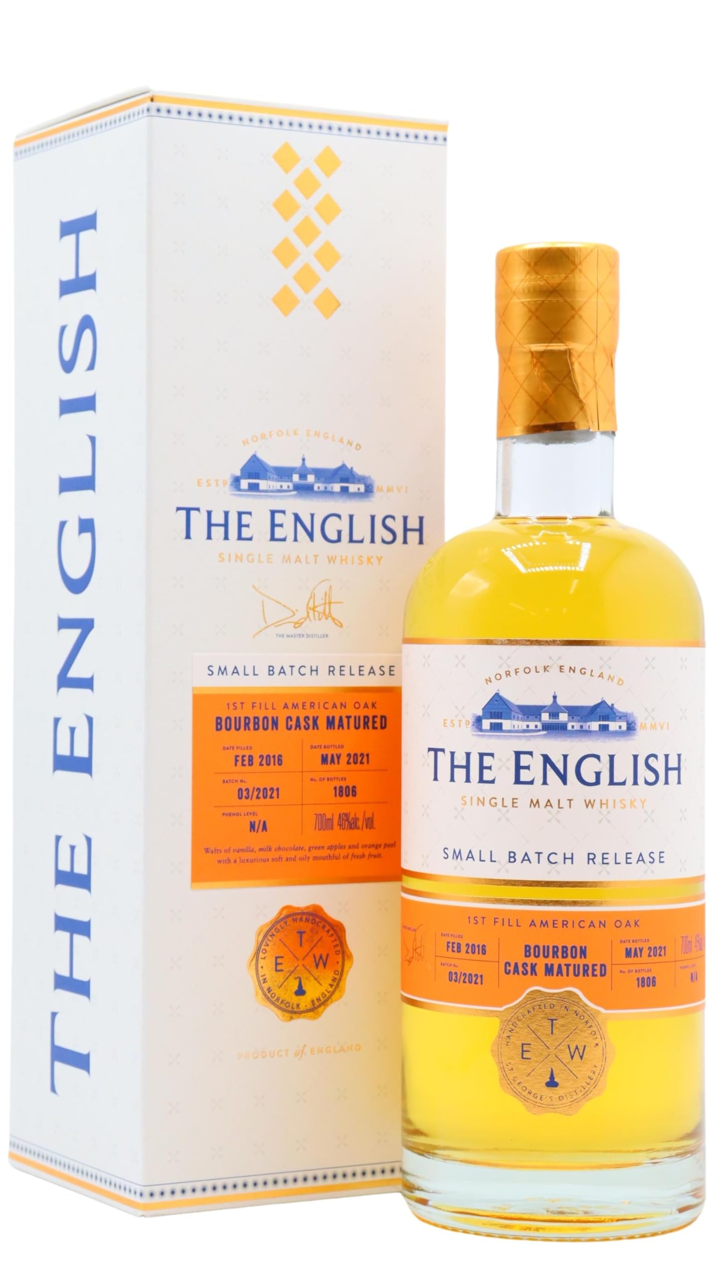 The English 1St Fill Bourbon Cask Matured Small Batch Single M 2016 5 Year Old Whisky