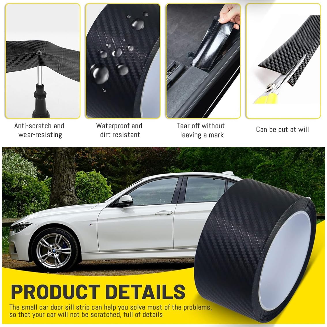 Film Protection Seuil Porte Voiture 5cm X 5m - Texture Carbone 5D, Universel Pour SUV Et Voitures