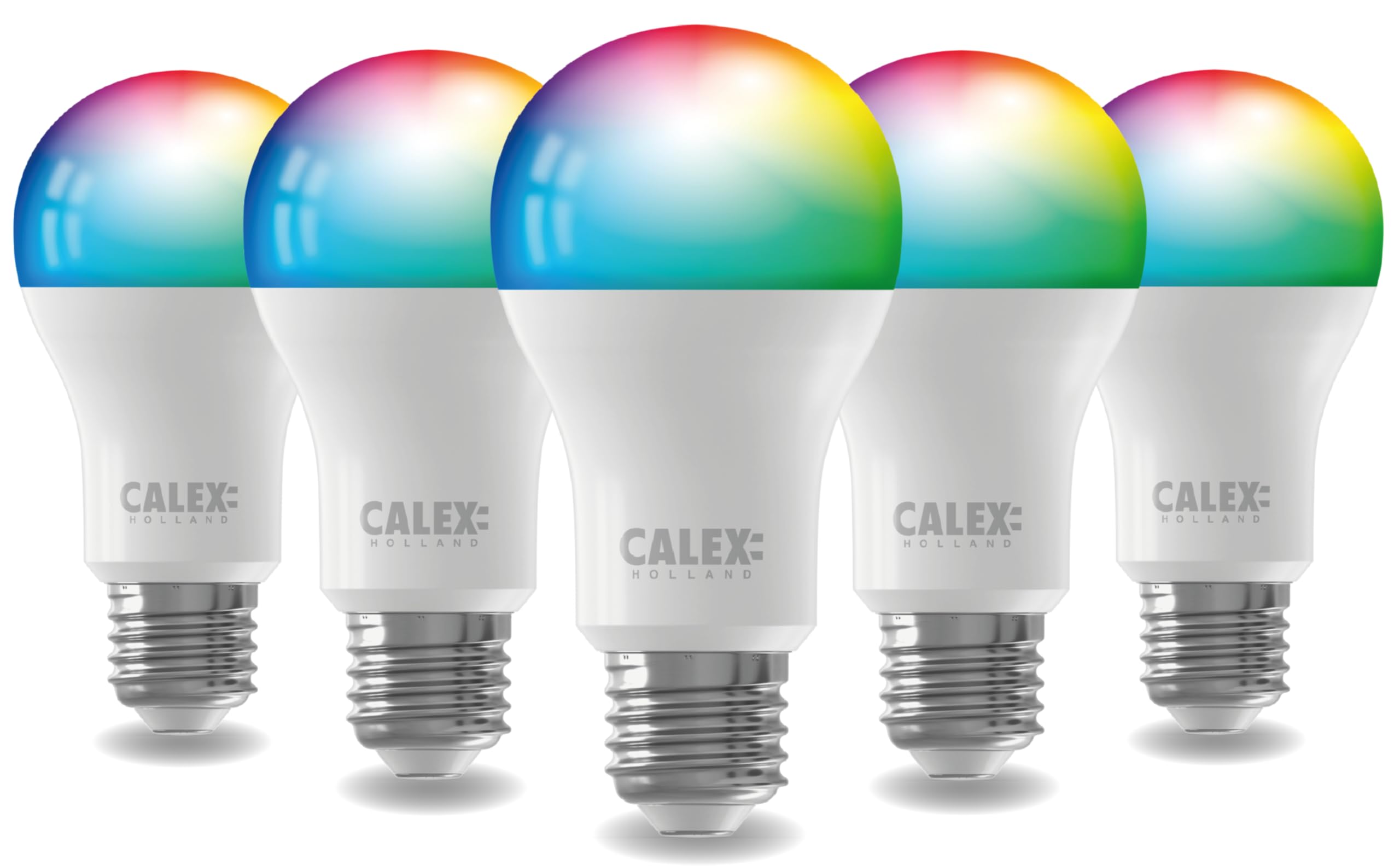 CALEX Lot de 5 Smart Ampoules LED A60 E27 RGB CCT WiFi, 806lm, 9,4W, Alexa/Google/Siri, 16M couleurs, blancs 2200-4000K, dimmable, musique, scénarios, sans pont, WiFi 2.4GHz