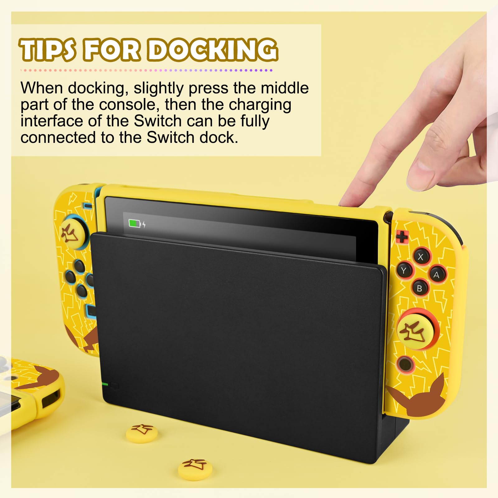 DLseego Custodia Compatibile con Switch 2017 Edition, Morbida Dockable Custodia Switch con 4 Copri levette analogiche, resistente ai graffi e all'assorbimento degli urti,Pika genio