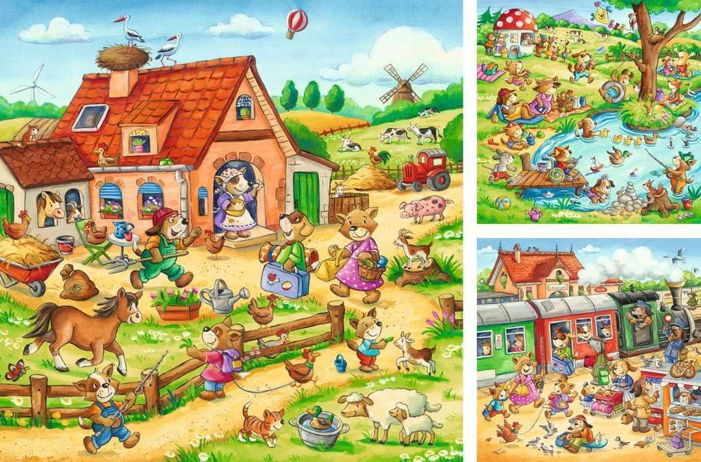 RAVENSBURGER Puzzle 05249 Ravensburger, Holidays in The Country, 3 x 49 Pieces, Puzzle for Children from 5 Years