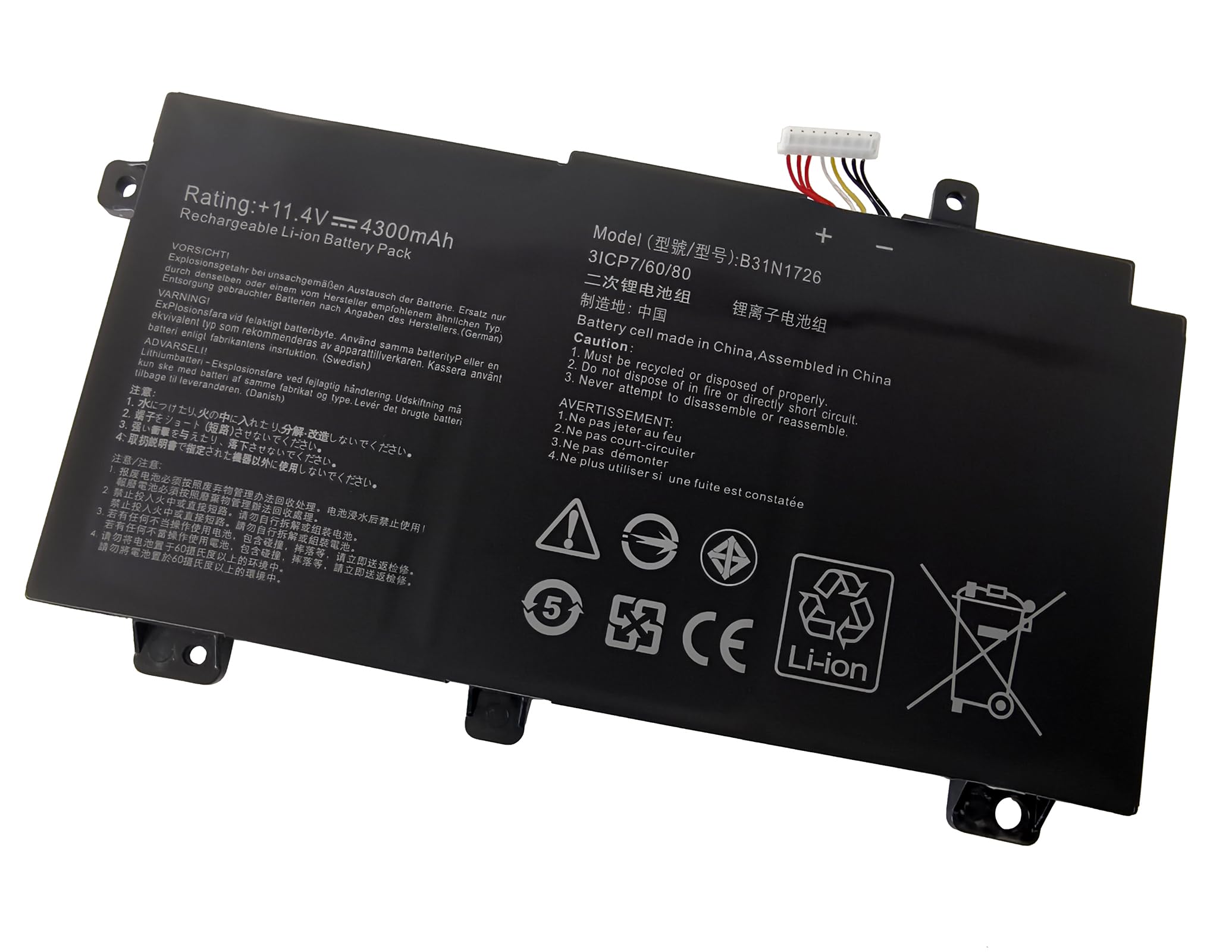 B31N1726 Batería para ASUS B31N1726 0B200-02910000 TUF Gaming FX504 FX504G FX504GD FX504GE FX504GM FX505 FX505DT FX505DV FX505DU 【Cable Corto】