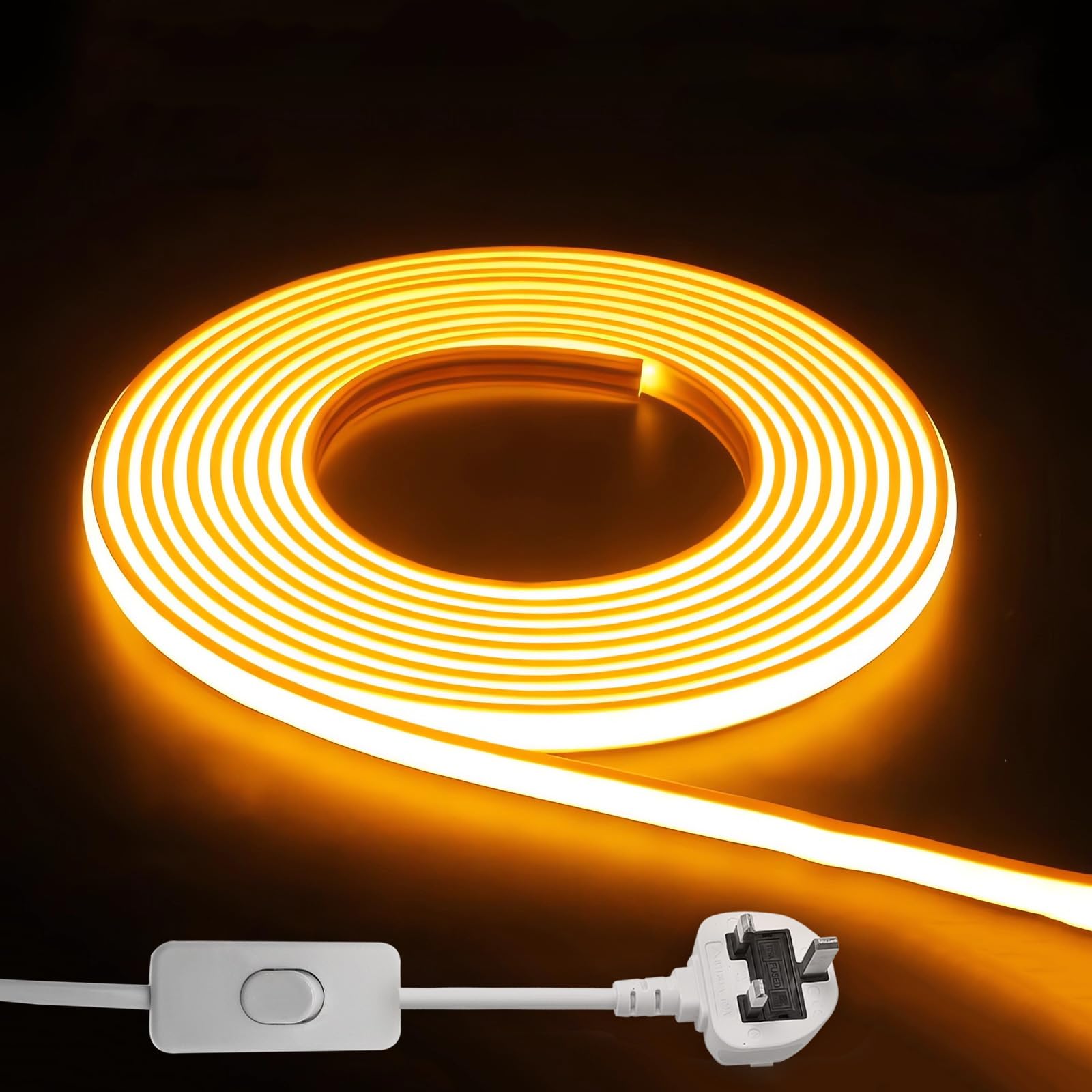 STHomedeco IP65 Waterproof LED Strip Light, 220V Outdoor Flexible COB Light Strip with Adhesive Backing, Illumination for Indoor and Outdoor Decoration (Yellow/Orange, LED Strip Light 30m)