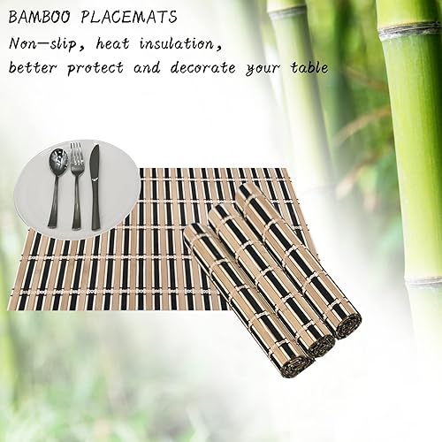 Miniatura 3 de ANDSTAR Juego de 8 manteles individuales de bambú para mesa moderna, manteles individuales de bambú natural antideslizantes, lavables, resistentes