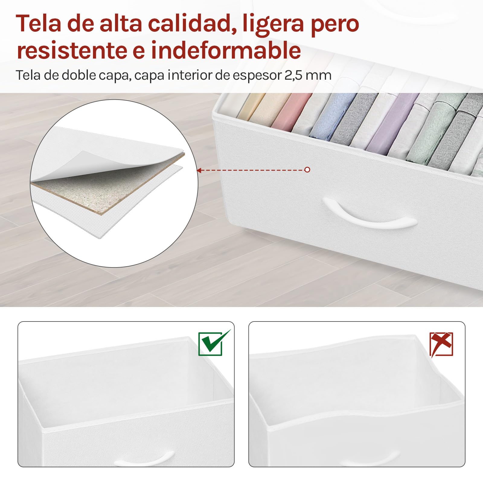 WOLTU Cajonera de Tela, Cómoda 4 Cajones, Armario con Cajas, Organizador de Juguetes, para Dormitorio, Salon y Habitación Infantil, Marco de Metal, Blanco, SSK011ws