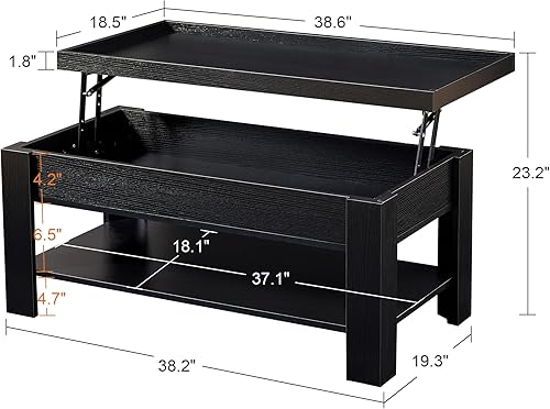 Miniatura 2 de VECELO Mesa auxiliar elevable con estante de almacenamiento y compartimento oculto para sala de estarrecepción de oficina, color negro
