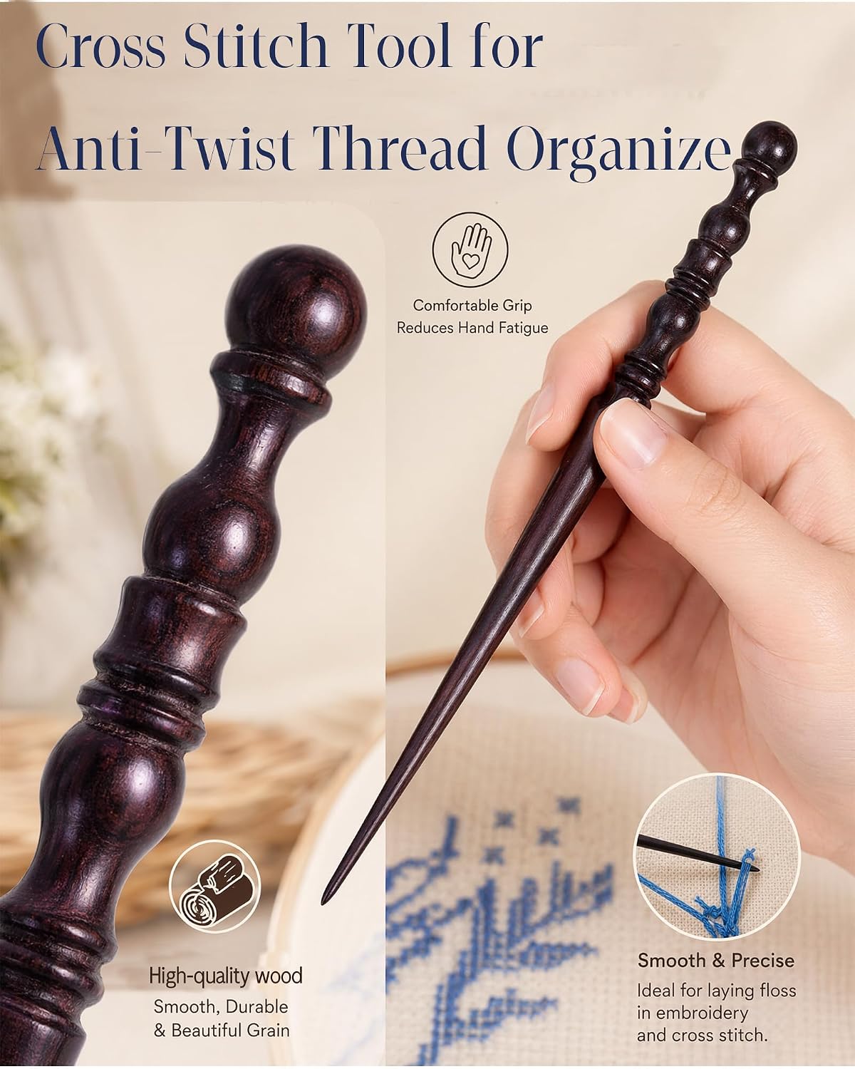 Laying Tool for Needlepoint, Embroidery Handheld Thread Guide, Cross Stitch Tool for Anti-Twist Thread Organizer, Beginners, Professionals, Sewing Lovers