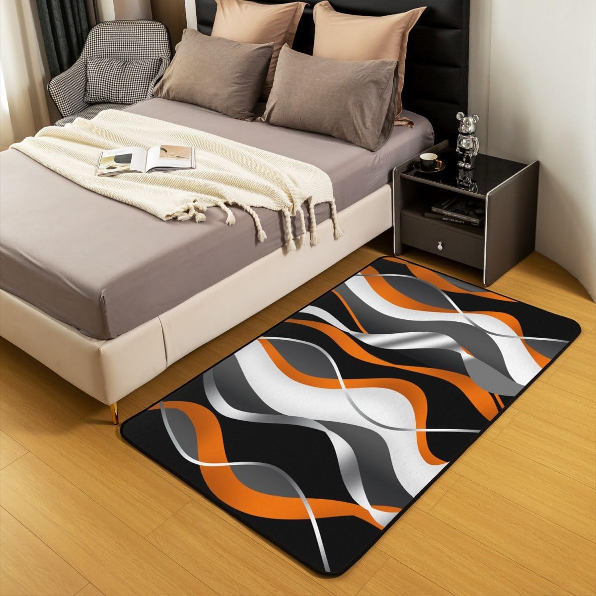 Orange Grey White Black Stripes Area Rug 3'x5' Geometric Living Room Rugs for Geometric Bedroom Home Decor Modern Striped Art Carpet Ultra Soft Non-Slip Indoor Floor Mat