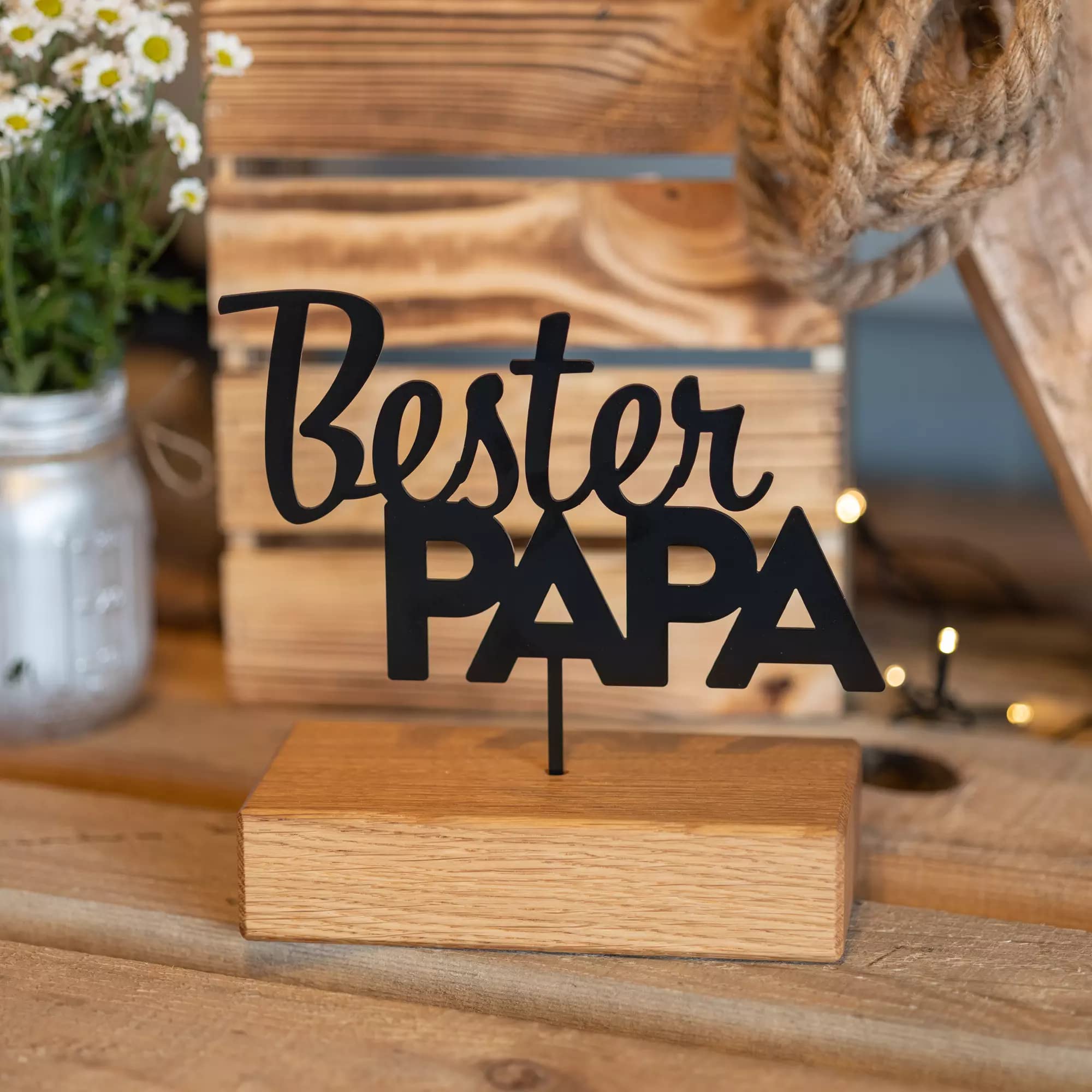 Rerum & Consilium Bester Papa – Espositore in metallo di alta qualità | Moderna decorazione industriale con legno e metallo | 27 x 18 cm | Regalo per papà, festa del papà, compleanno