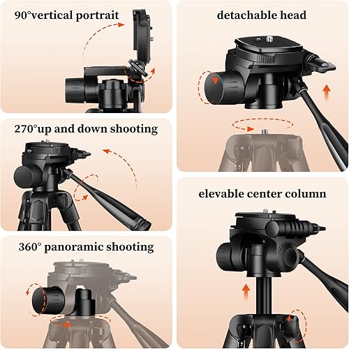Vista 15 de JOILCAN Trípodes para cámara, trípode de 74 pulgadas para grabación de video, cámaras de alta resistencia, trípode DSLR de viaje profesional, Negro