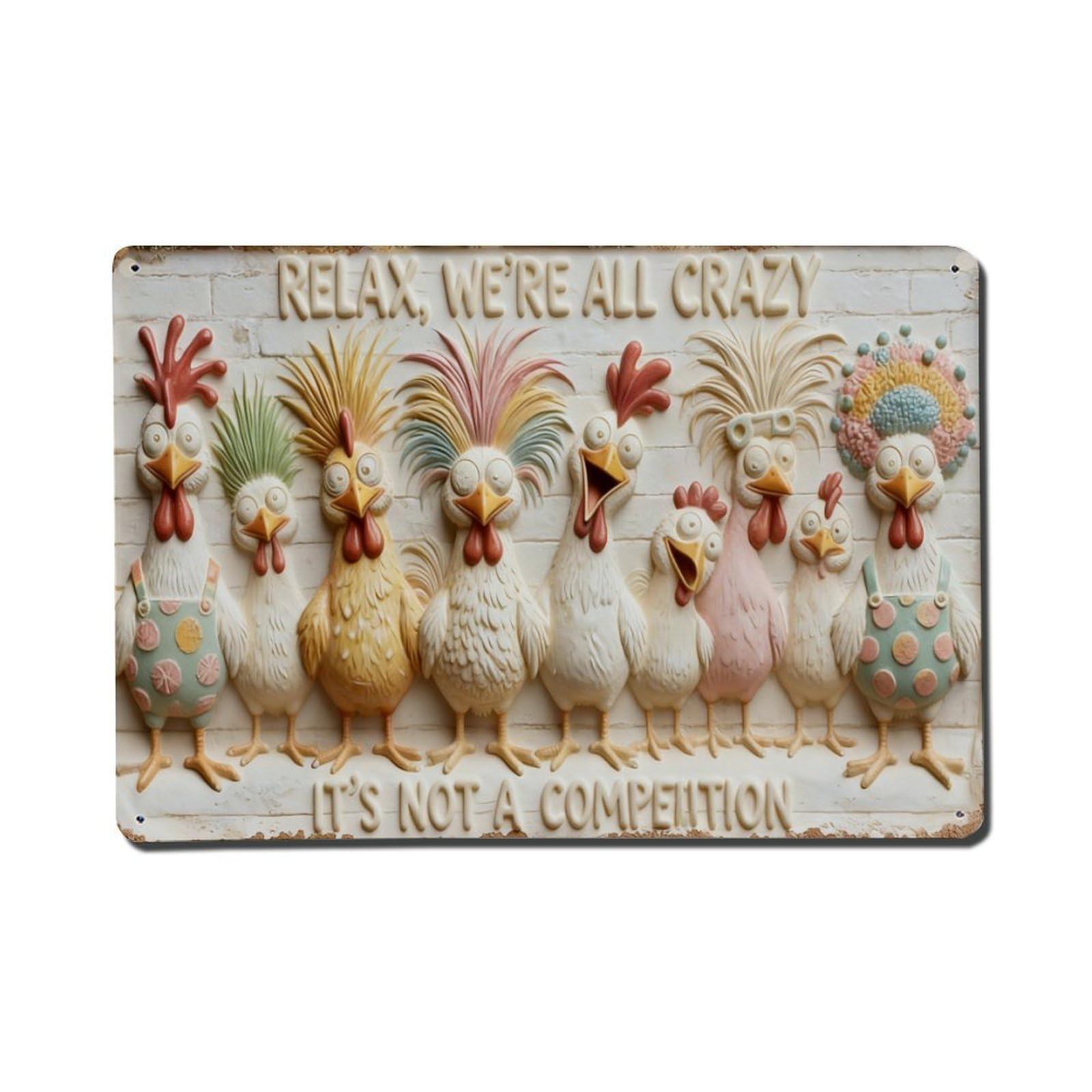 Iageret Vintage Colorful Chickens With Fun Hats Metal Tin Sign Retro Wall Decor, Bar Garage Cafe Kitchen Home Wall Art Poster Decoration 8X12inches