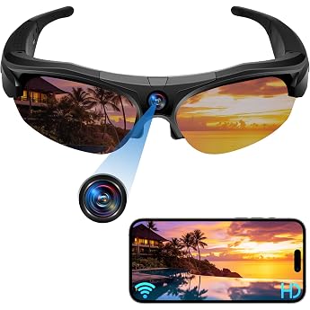 UYIKOO Mini Camera Sunglasses WiFi Small Camera Sports Camera Glasses 1080P HD Micro Video Camera with UV Protection Polarized Shooting Camera Glasses Supports iOS & Android for Outdoor Sports