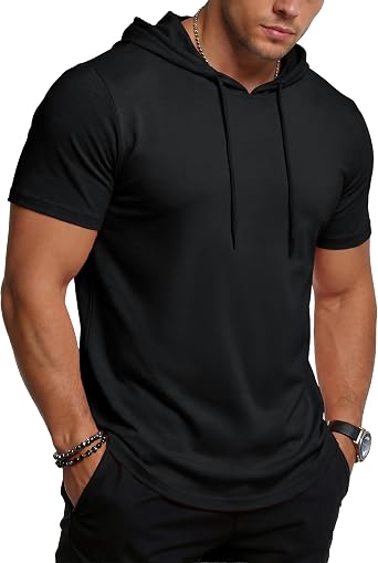 MAGCOMSEN Mens Short Sleeve Hoodie UPF80+ Workout Lightweight Athletic Gym Hooded T Shirts
