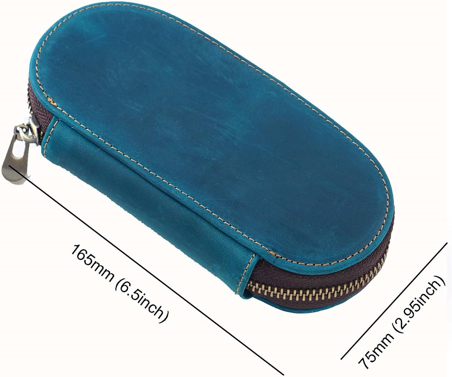 Vintage genuine leather Zipper Pen Bag - Zippered Organizer for Office Supplies-Pencil Holders (Blue)