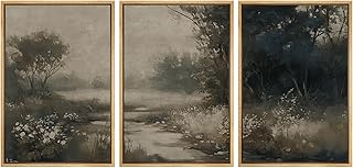 MUDECOR Framed Wall Art Print Set Vintage Landscape Subtle Forest and Ri...