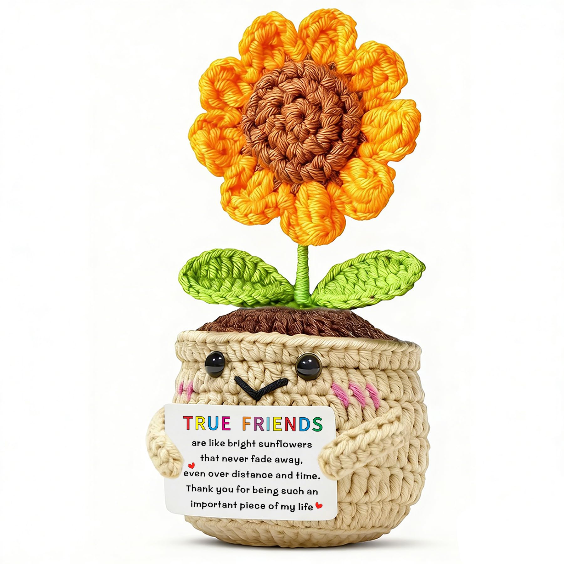 AMZQ Handmade Positive Crochet Sunflower Best Friend Birthday Graduation Long Distance Gifts for Friendship Present