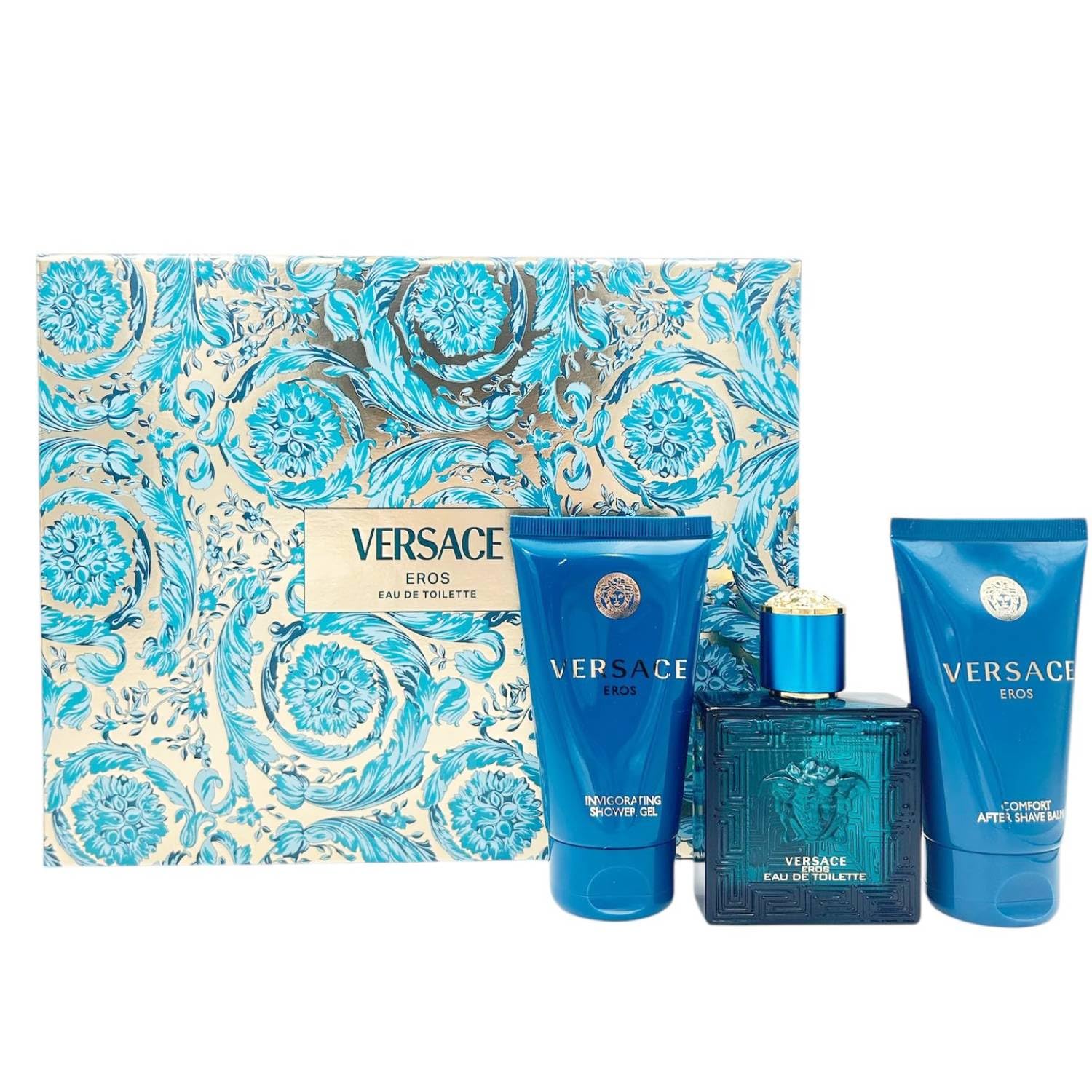 Versace Eros Confezione Regalo Uomo: Profumo Eau De Toilette, Balsamo Dopobarba e Bagnoschiuma 50 ml