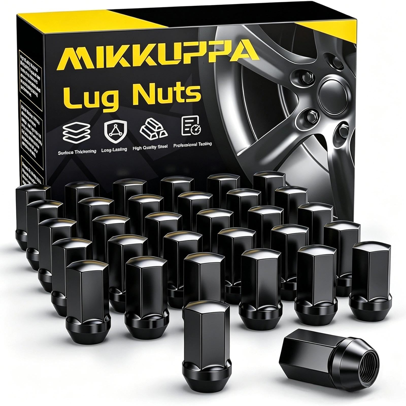 MIKKUPPA M14x1.5 Lug Nuts, Black 32PCS Closed End One-Piece Tire Lug Nuts