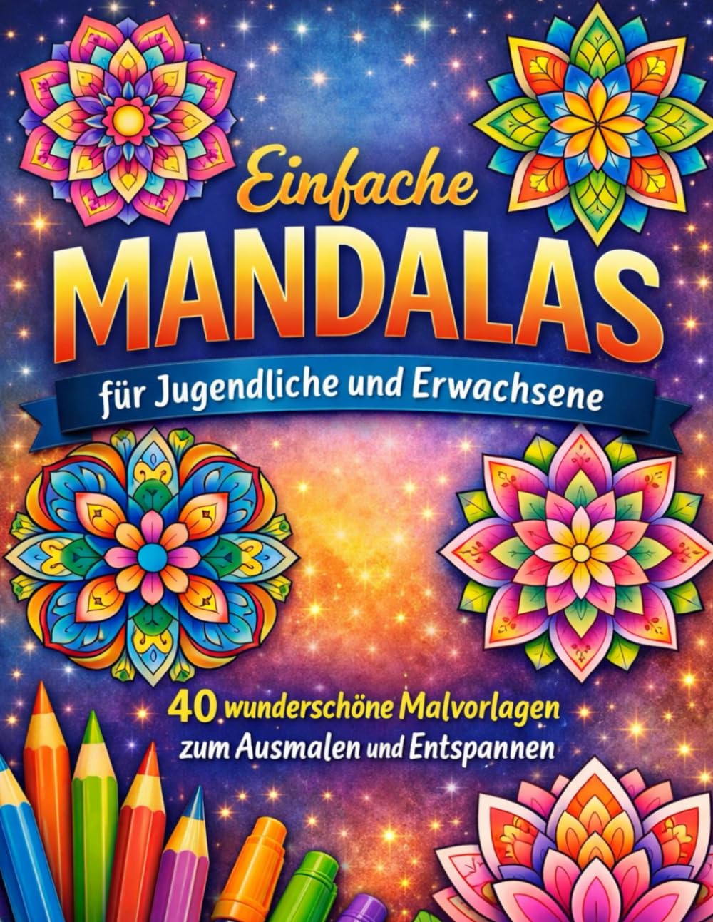 Einfache Mandalas für Jugendliche und Erwachsene: 40 wunderschöne Malvorlagen zum Ausmalen und Entspannen