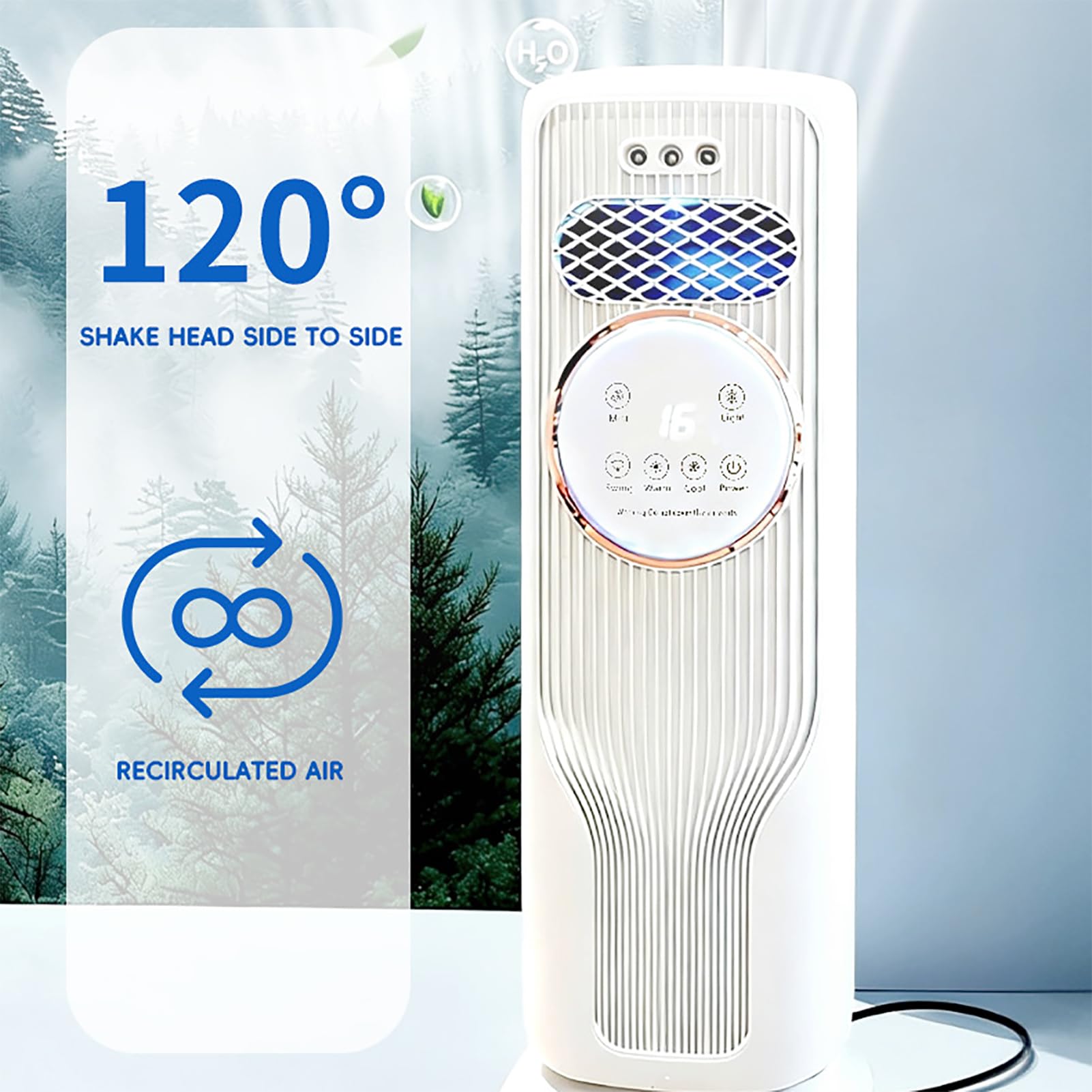 Przenośna klimatyzacja,Przenośny, parowy wentylator chłodzący z pilotem, 4 trybami i 3 prędkościami, wyświetlaczem LED, 12-godzinnym timerem, cichym, bezłopatkowym wentylatorem chłodzącym do