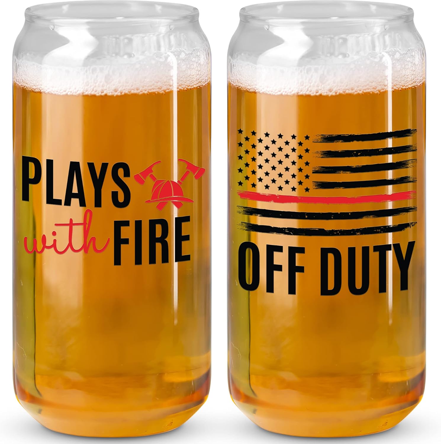 Firefighter Gifts for Men - 20 Oz Funny Beer Glass Set | Fire Fighter Accessories Firefighting Gift Merchandise for Department | Fireman Decor for Firefighters Memorabilia | Gift for Dad Lieutenant