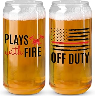Firefighter Gifts for Men - 20 Oz Funny Beer Glass Set | Fire Fighter Accessories Firefighting Gift Merchandise for Department | Fireman Decor for Firefighters Memorabilia | Gift for Dad Lieutenant