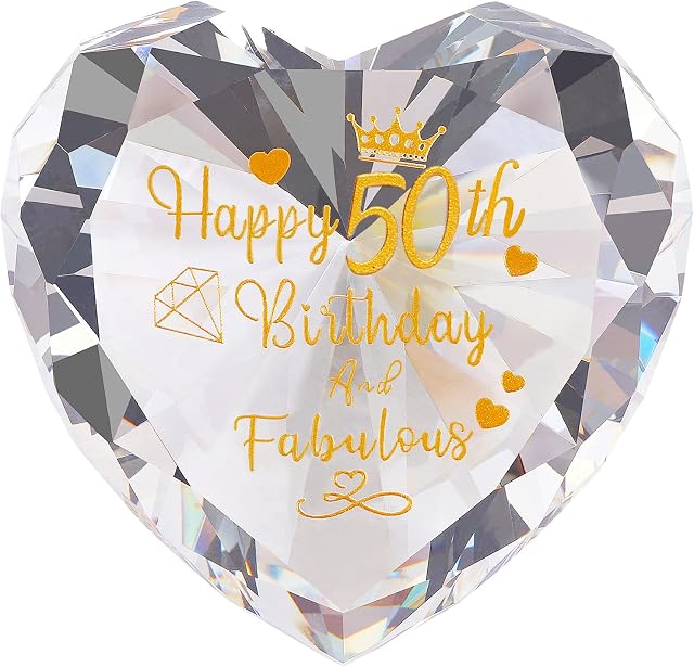 50th Birthday Gifts for Women Mum Crystal Glass Heart Keepsake 50 Years Birthday Presents for Friend, Wife, Mother