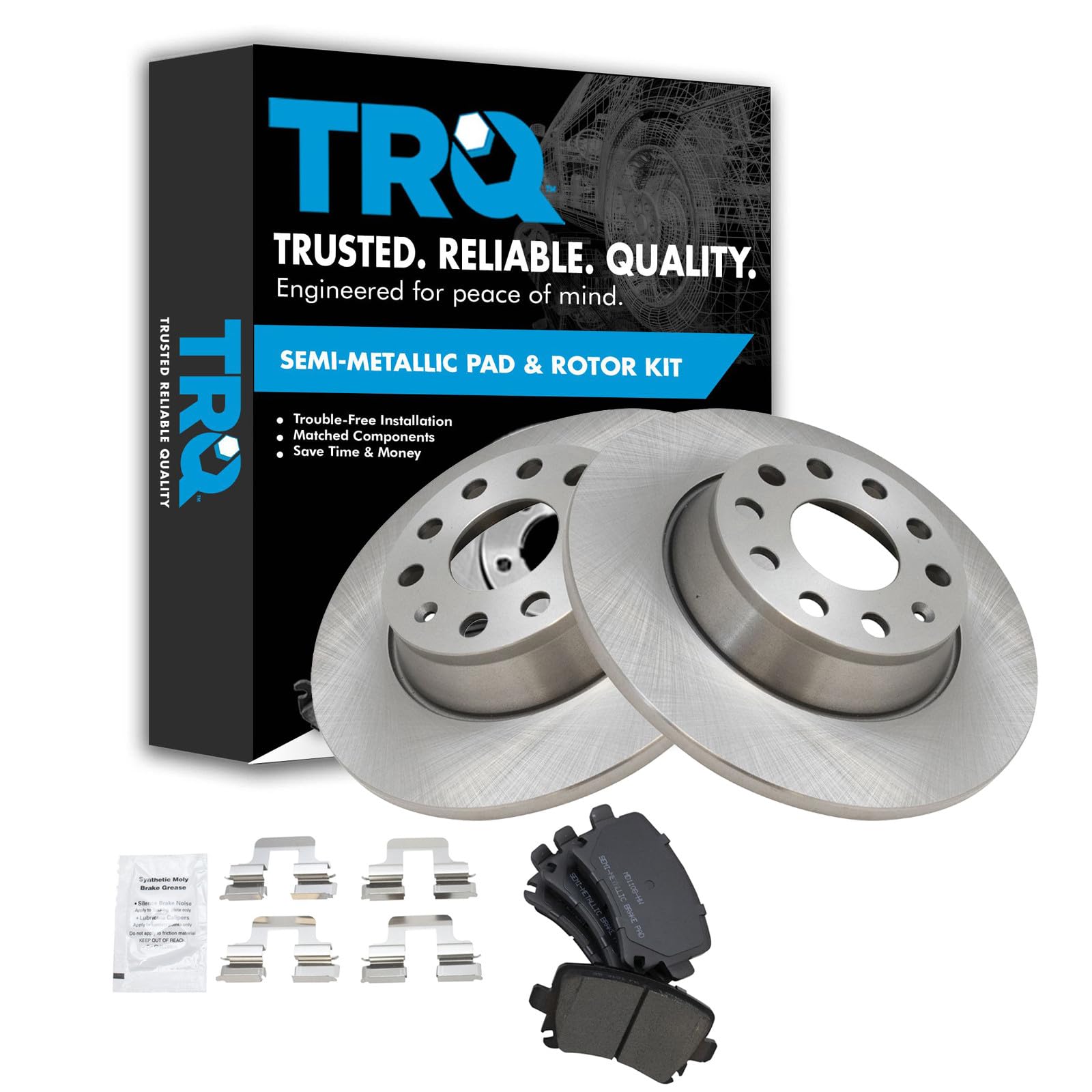 TRQ Rear Semi Metallic Brake Pad and Rotor Set 11.26 in 5-Lug