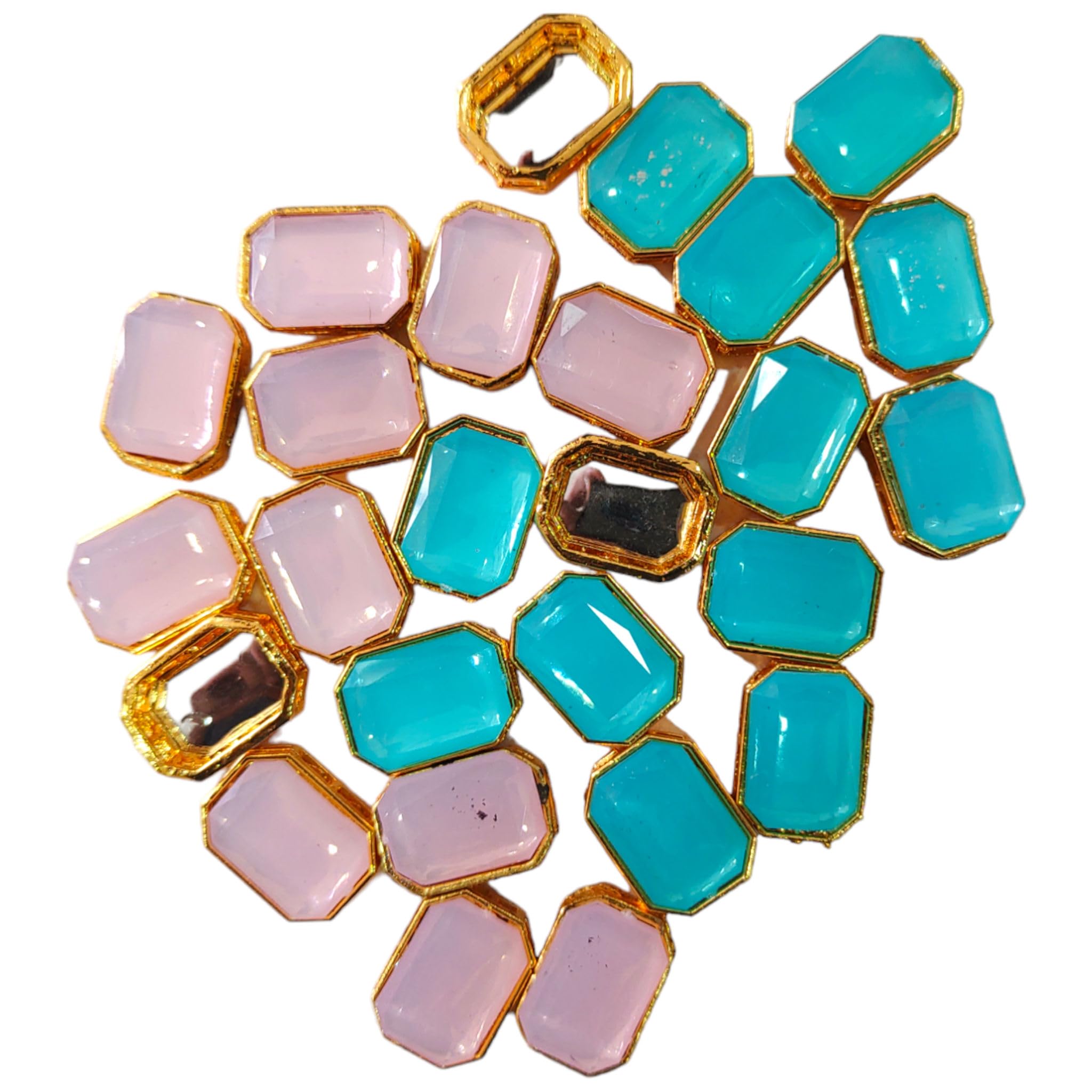 Indian Petals 16mm Metal Mirror Collet Pendant Meena Motif For Craft Or Decor - 40 Pcs