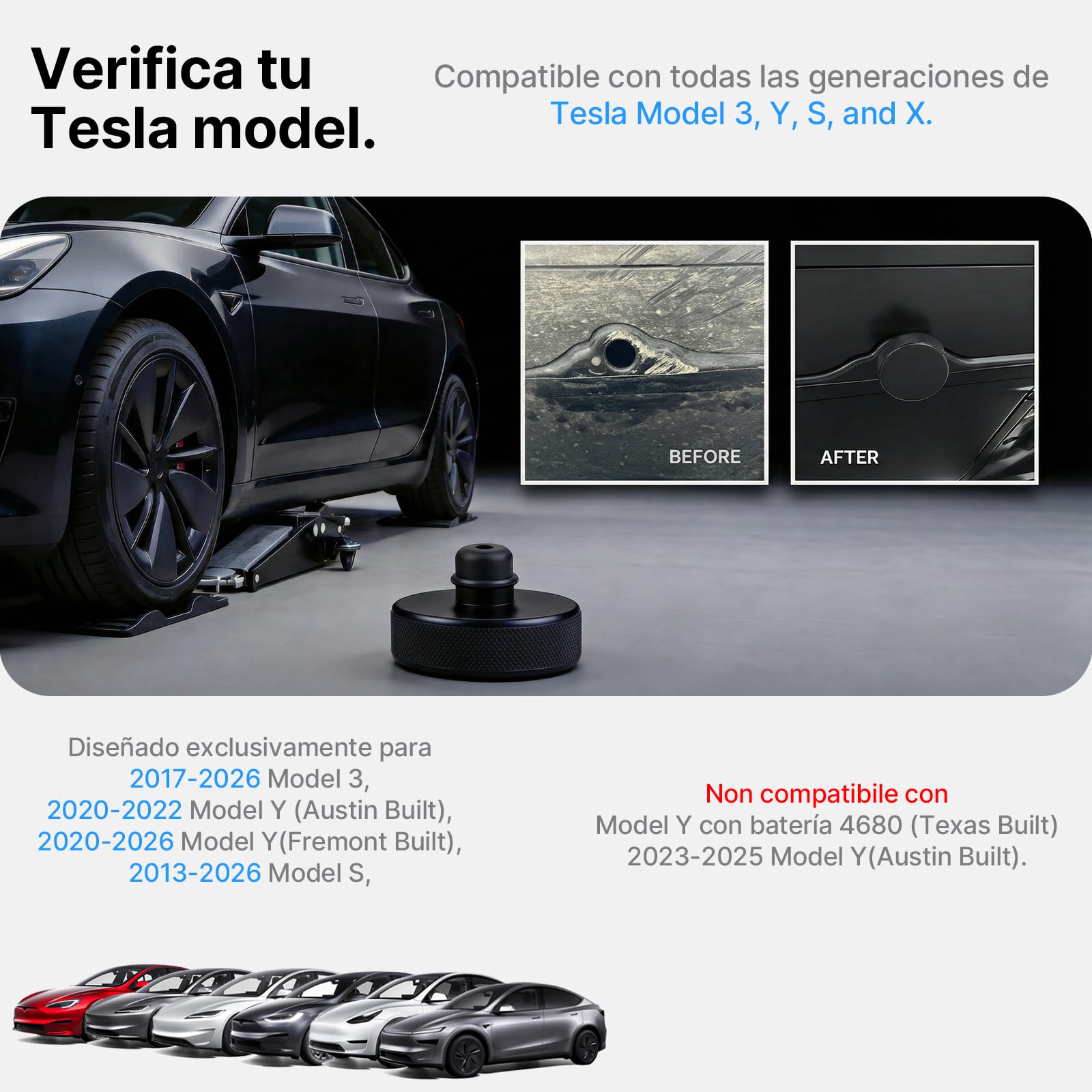 Juego de 4 almohadillas para gato Tesla con funda de almacenamiento, soporte de gato elevador, juego de almohadillas de goma sin olor compatible con Tesla Model Y/S/X/3 accesorios 2016-2025