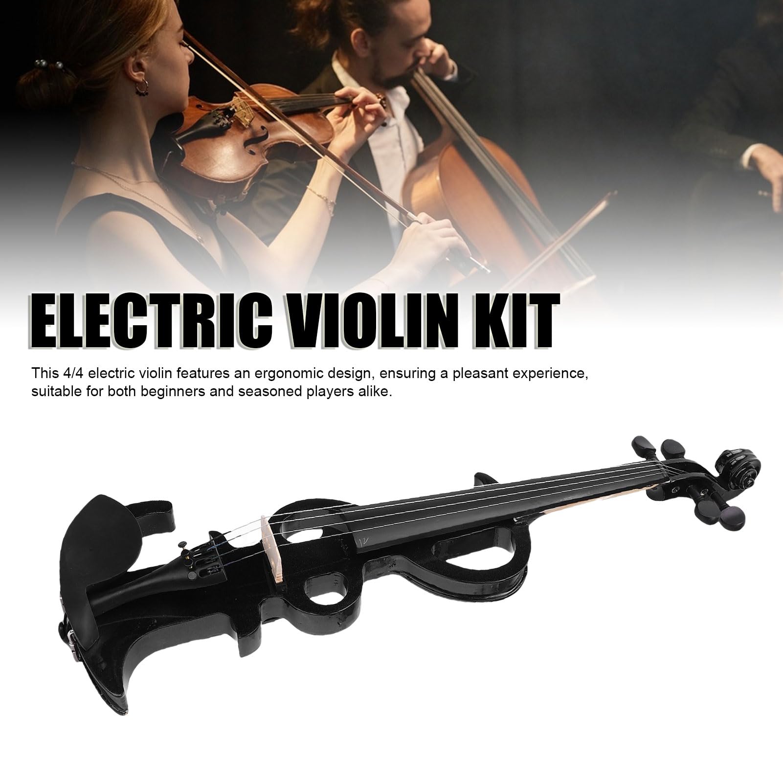 Drfeify Elektrische Violine, 4/4 Massives Ebenholz, Ergonomisches Design für Anfänger und Erwachsene, mit Aufbewahrungsbox für Bogen-Kopfhörer-Anschlusskabel