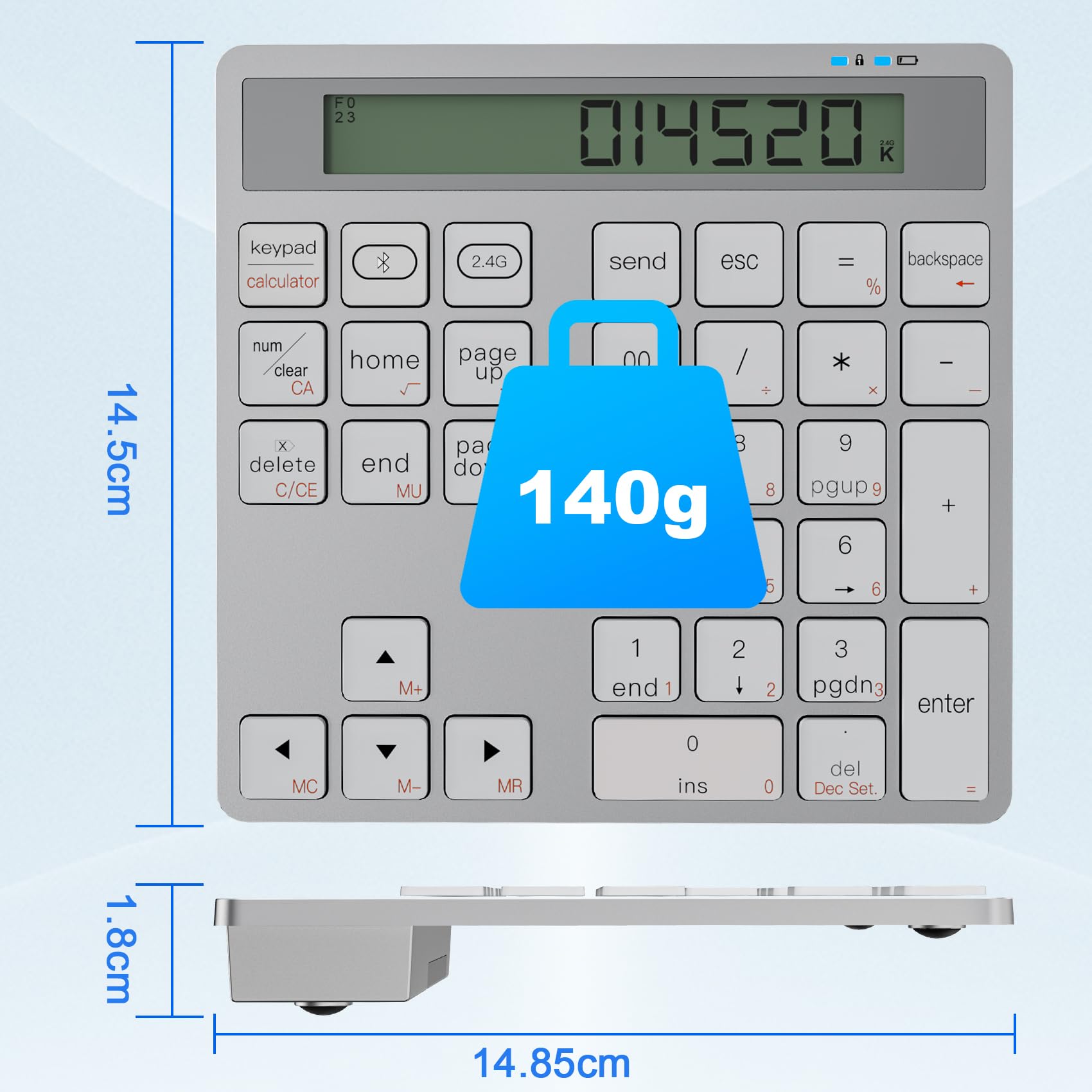 Teclado Numérico Inalámbrico 2.4G, Portátil Teclado Numerico Bluetooth 34 Teclas con Calculadora de Pantalla, Ergonómico Numpad Delgado e Inalámbrico para Computadora Portátil, PC, MacBook, iMac