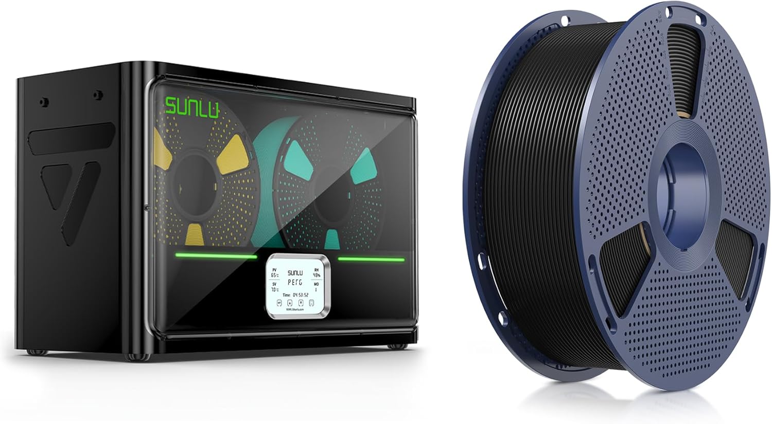 SUNLU Official Filament Dryer S4 with 1KG Black High Speed PLA+2.0 Filament, Upgraded 4-Spool Filament Dehydrator, Auto Humidity Control, Fast Heating.