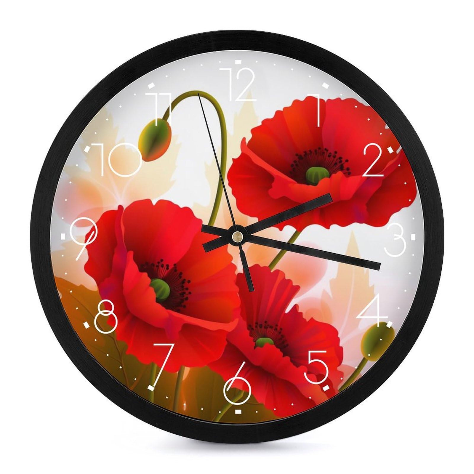 Grande horloge murale fleurs de coquelicot pour créer un salon chaleureux et vivant