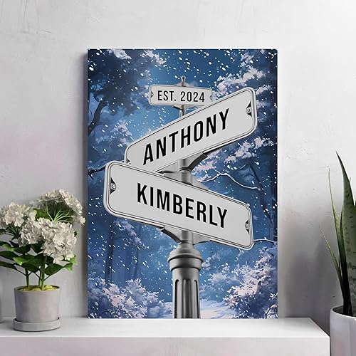 Miniatura 9 de Letrero de calle vintage personalizado para parejas, letrero de calle Crossroads, el mejor regalo para parejas, póster de lienzo vintage con letrero