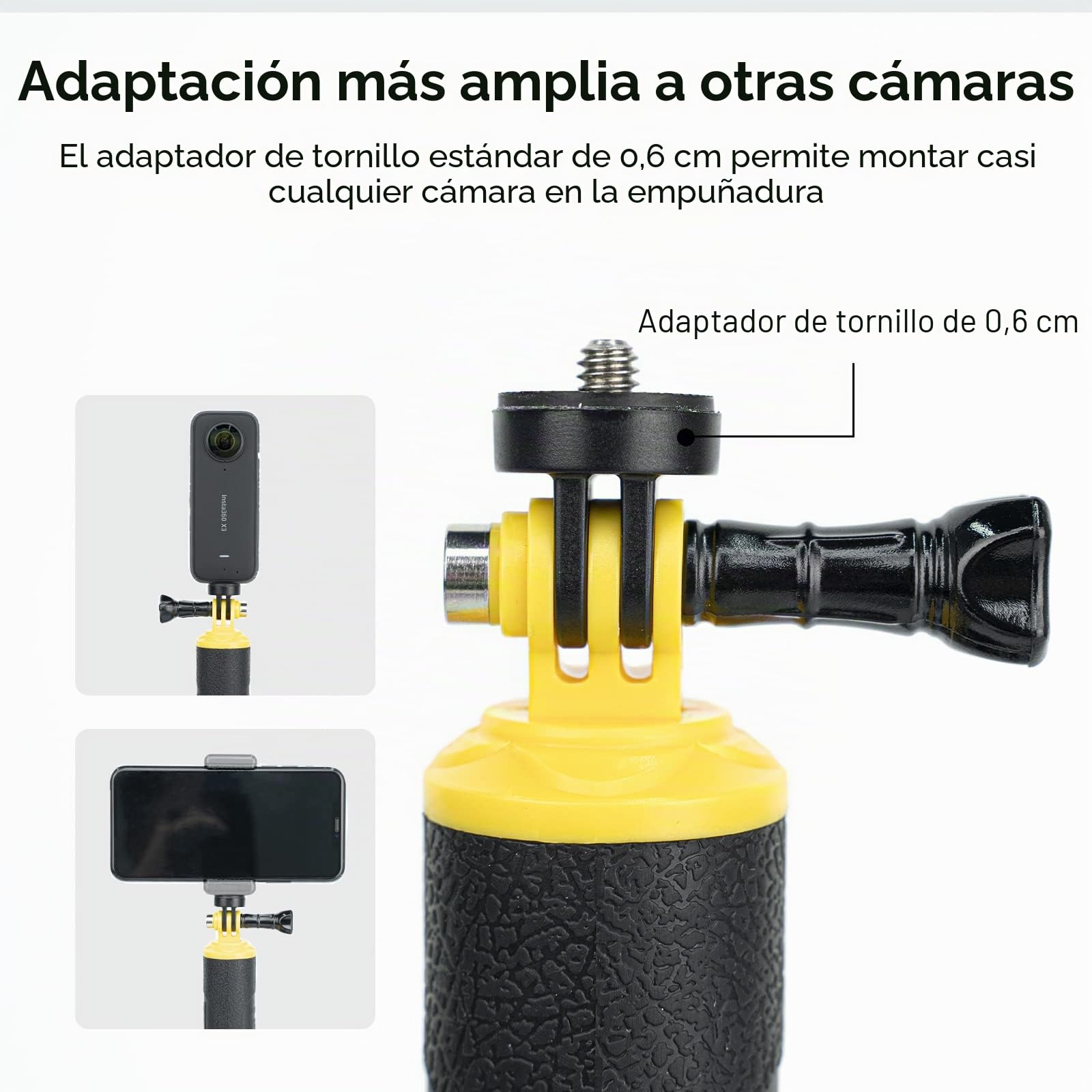 TELESIN Mango Palo Flotante Impermeable para Hero 12 11 10 9 8 7 6 5 4 3 2, MAX, Palo Selfie subacuático Palo Flotante Impermeable con Agarre Antideslizante para la mayoría de Las cámaras acción