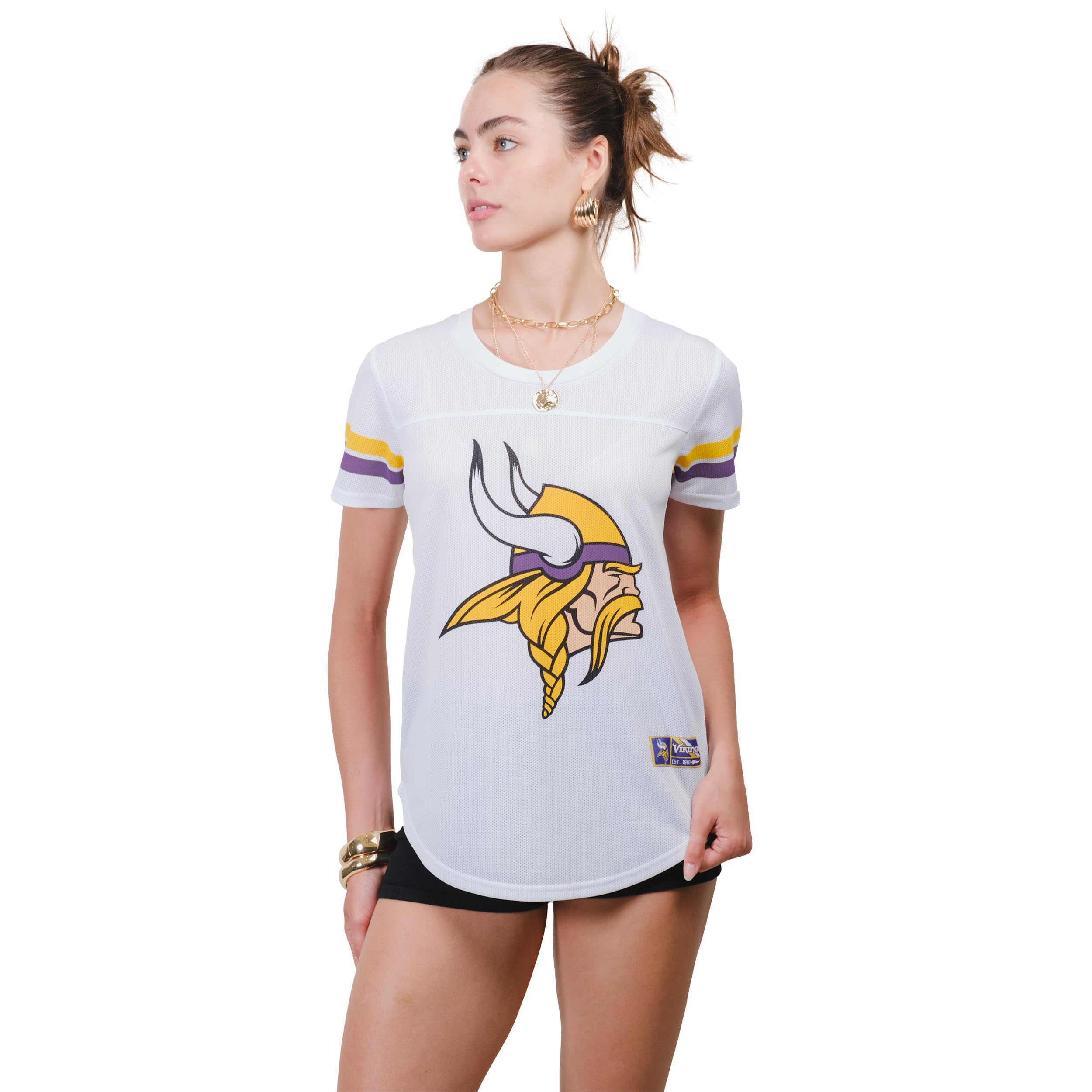 Ultra Game Women's NFL Official Soft Mesh Varsity Stripe T-Shirt