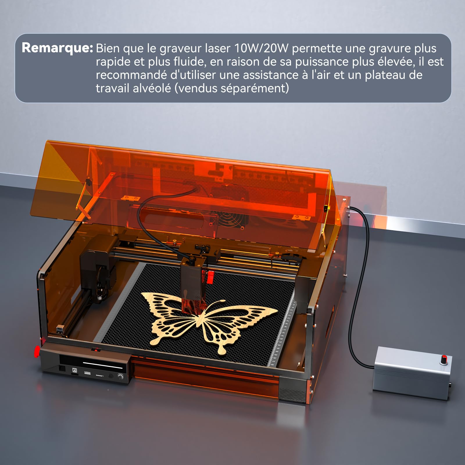 Machine de gravure laser 20W, modèle L2 MAX incluant un graveur laser, machine CNC haute précision (découpeuse laser), pour graver et découper bois, métal et verre. Convient aux utilisateurs avancés