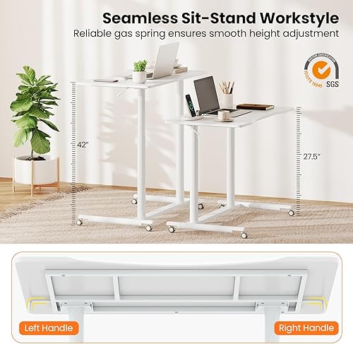 Miniatura 5 de Tangkula Mobile Standing Desk, C-Shaped Sit Stand Desk with Adjustable Height, Lockable Wheels & Metal Frame, Rolling Laptop Desk, Portable Computer